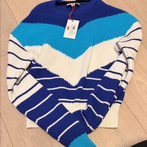 SOLID & STRIPED Chevron Pattern Sweater in Blue and White